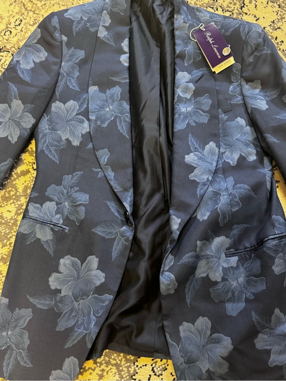 Ralph Lauren Navy and Light-Blue Floral Jacquard Sport Coat
